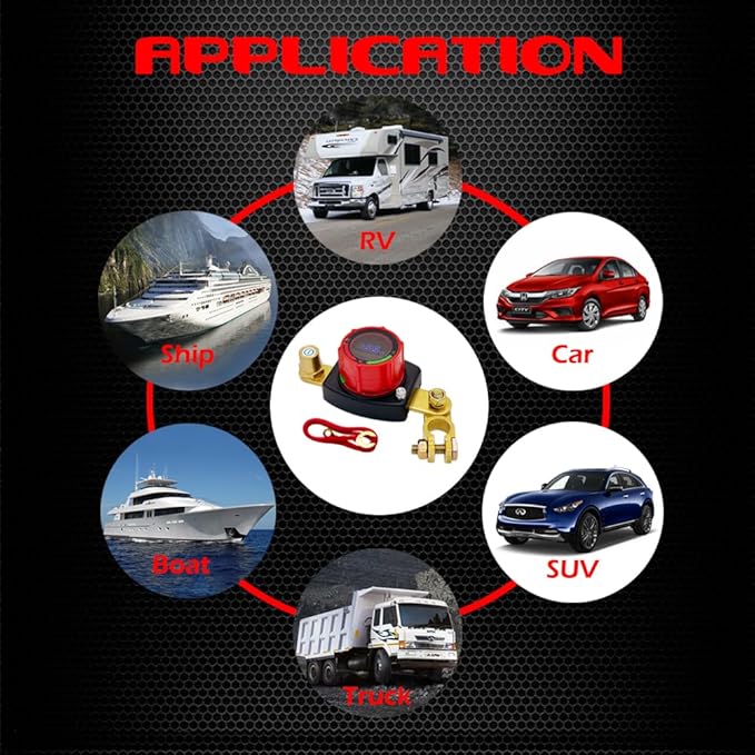 Ampper Battery Disconnect Switch with Voltmeter, 12-48V Battery Cut Off ON/Off Shut Off Switch W/Negative Terminal for Car, RV and More (Top Post Negative)