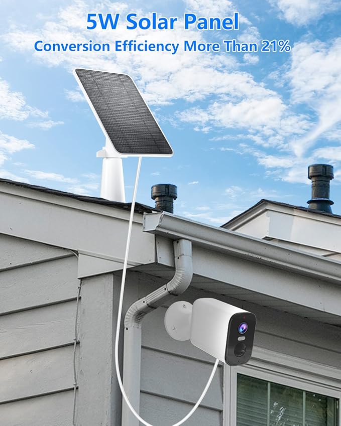 Solar Panel for Security Camera, 5W USB Solar Panel for DC 5V Security Camera, Micro USB & USB-C Port Solar Panel, IP65 Waterproof Solar Charger for Camera,360° Adjustable Mounting 13ft Cable, 2 Pack