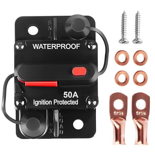 Circuit Breaker DC 12V-48V Fuse Manual Reset for Boat Trolling Motor Marine ATV Trailer Vehicles Stereo Audio Electronic Battery Solar System Protection (50Amp)