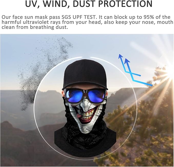 JOEYOUNG Skull Face Mask UV Sun Dust Neck Gaiter Bandana Headwear Motorcycle