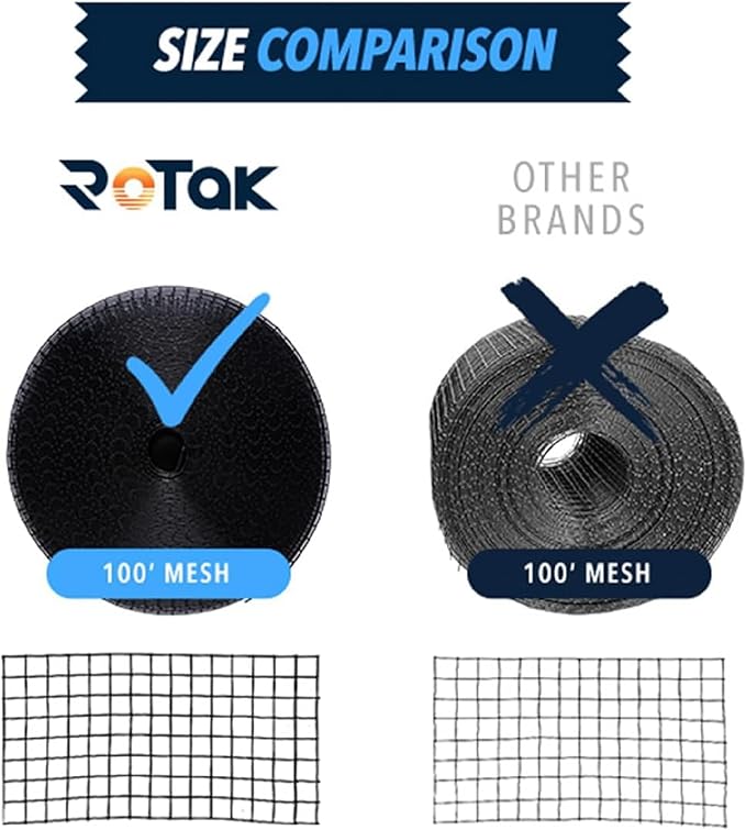 ROTAK Critter Guard - 4in x 100ft Solar Panel Bird Guard with Fastener Clips - Galvanized Black PVC Coated ½ inch Wire Roll Mesh (4" x 100' with 100 Fastener Clips)