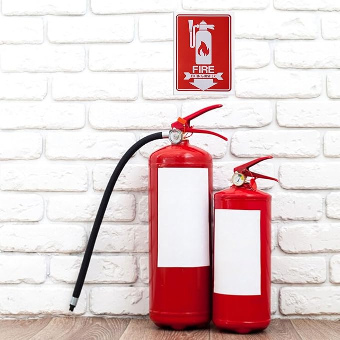 6pcs Fire Extinguisher Signs, 5.12x7.09 Inch Waterproof Fire Extinguisher Sticker with Down Arrow Self-Adhesive Decal for Business Office Home and Outdoor