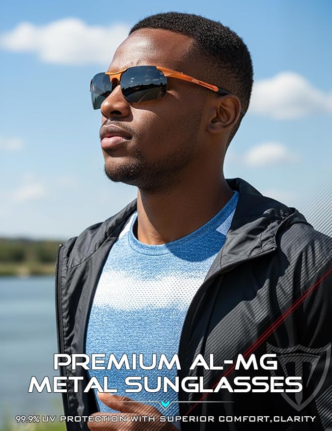 ATTCL Polarized Sunglasses Men Sports: UV Protection Anti Glare Wrap Around Lightweight Metal Driving Fishing Golf Running