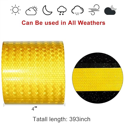 Reflective Tape, Waterproof Self Adhesive Dot Reflective Tape Outdoor Safety Caution Reflector for Trailers, Bikes, Cars（Yellow, 6 Inch x 32.8 Feet）