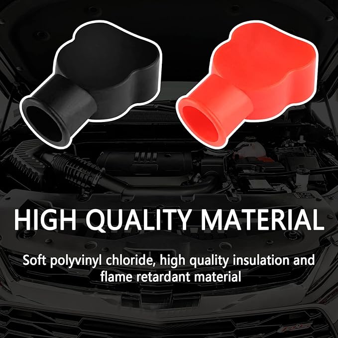 4PCS Battery Terminal Covers,Insulating PVC Battery Terminal Protector,Black&Red Marked Positive and Negative Car/Marine Battery Terminal Cover Kit