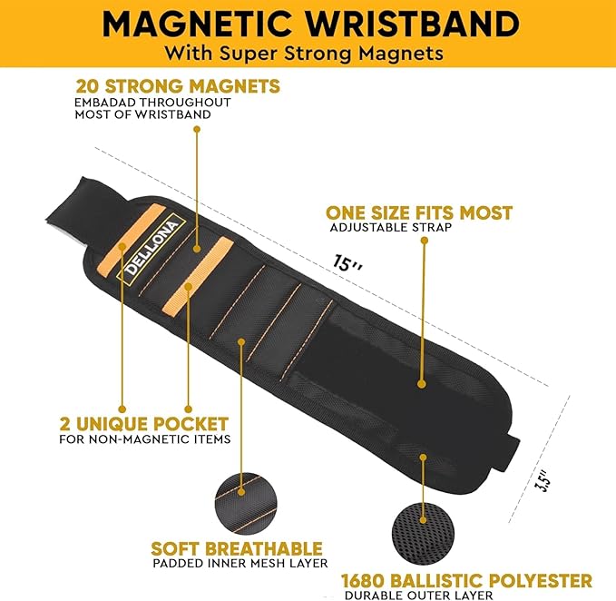 Heavy Duty Magnetic Wristband Gift Set – Includes 18-in-1 Multitool Card, Safety Door Opener & Camping Sharp Card – Cool Gadgets for Men, Handymen, Husbands, and Dads – Ideal Father’s Birthday Gift