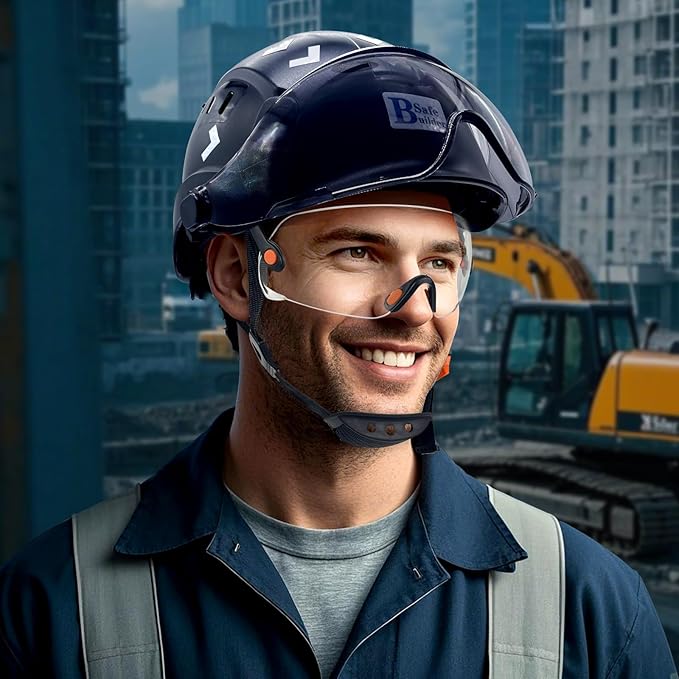 Construction Safety Helmet with Build-in Visor ABS Hard Hat with Visor Adjustable Ventilation Hardhats Work Head Protection ANSI/ISEA Z89.1