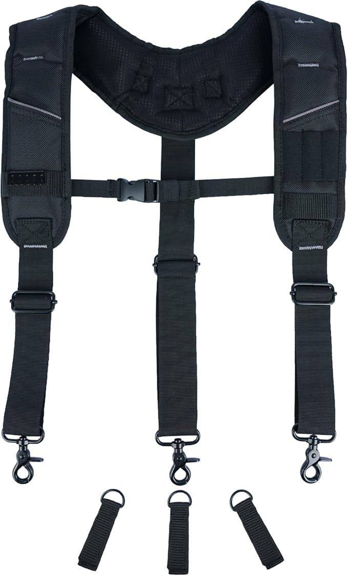 KUNN Tool Belt Suspenders,Heavy Duty 3-Points Padded Construction Work Pouch Suspender for Men with Tool Belt Loops