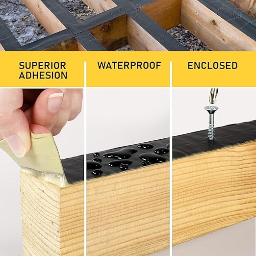 Deck Joist Tape for Decking, 2 inch x 50 Feet Roll, 8-Pack – Self-Adhesive Butyl Waterproof Flashing Tape, Protects Deck Beams from Rot and Decay, Easy-to-Apply