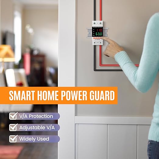 Adjustable Voltage Protector 110/230VAC 2P 63A Adjustable Smart Breaker Voltage Protector Current Limit Quick Disconnect Overvoltage Undervoltage Time-delay Protection Automatic Reset