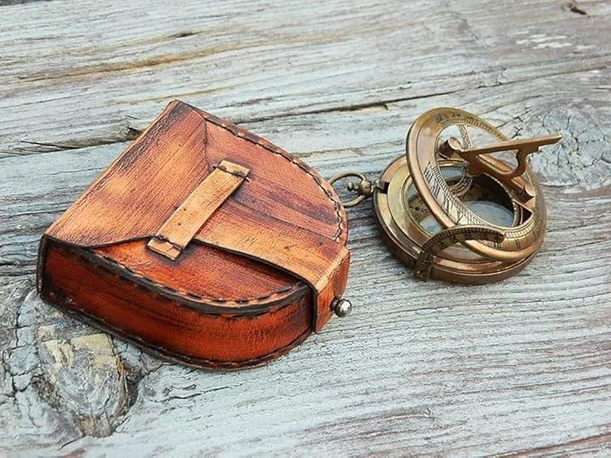 Compass Gift for Mom/Dad, Antique Nautical Directional Magnetic Sundial Pocket Compass Gifts for Women/Men with Leather Case or Wooden Box, Baptism 2026 Communion Christian Luxury Gift, Anniversary