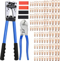 Cable Lug Crimping Tool with 170pcs Copper Wire Lugs, Wire Crimping Tool for AWG 10-1/0 Electrical Lug Crimper, with Cable Cutter, 210pcs Dual Wall Adhesive Heat Shrink Tubing