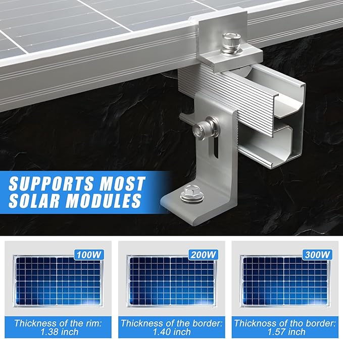 20 Pcs Solar Panel Mounting Brackets Kit for 1-9 Pieces Adjustable Aluminum Alloy Mounting Stand Support Photovoltaic Flat Pitched Roof Bracket for Slate, Tile, Cement, Wooden, Tin Roof