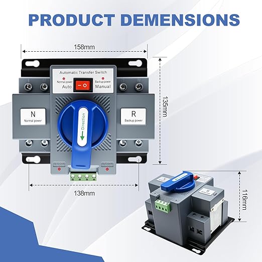2PCS 110V 2P 63A Dual Power Automatic Transfer Switch, CE Certified Generator Changeover Switch ATS 50Hz/60Hz