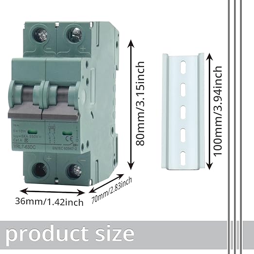 10A DC Circuit Breaker | 500V 2-Pole Solar Disconnect Switch | DIN Rail Mount for Solar Panels, PV Systems, Off-Grid & Battery Protection | Short Circuit Protection