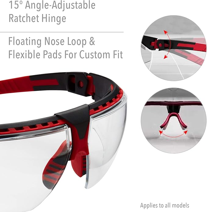 Honeywell Uvex by by Avatar Safety Glasses Red Frame with Clear Lens & Anti-Scratch Hardcoat (S2860)