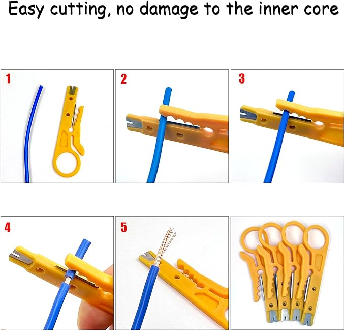 6 Pcs Mini Wire Stripper Tool, Small Wire Strippers, Mini Cable Stripper, Network Cable Cutter, Punch Down Tool, Network Wire Stripper, for RJ45/Cat5/Cat6 Data Lines Telephone Computer UTP Cable