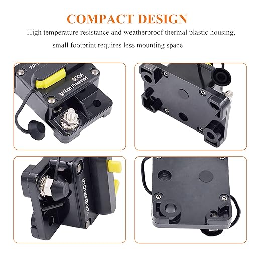 300 Amp Circuit Breaker with Manual Reset, DC 12V - 48V Circuit Protector for Marine Trolling Motor Car Amplifier RV Solar Truck ATV Inverter, Waterproof Surface-Mount Inline Fuse Holder