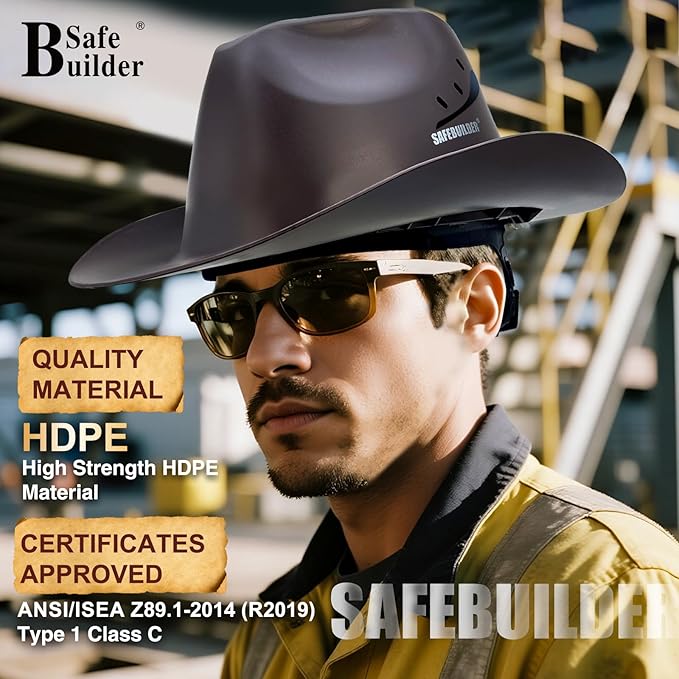Cowboy Style Hard Hat Class C Safety Helmet Vented Full Brim Hard Hats Work Safety Helmet for Men and Women Outdoor,Industrial,Construction Head Protection- ANSI Approved