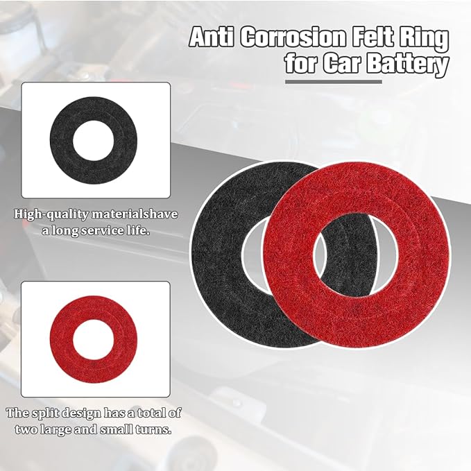 12PCS Car Battery Terminal Protector, Fiber Felt Vehicle Battery Terminal Corrosion Prevention Washer, Anti-Corrosion Batteries Shim Cleaner Kit, Universal for Most Vehicles (Red/Black)