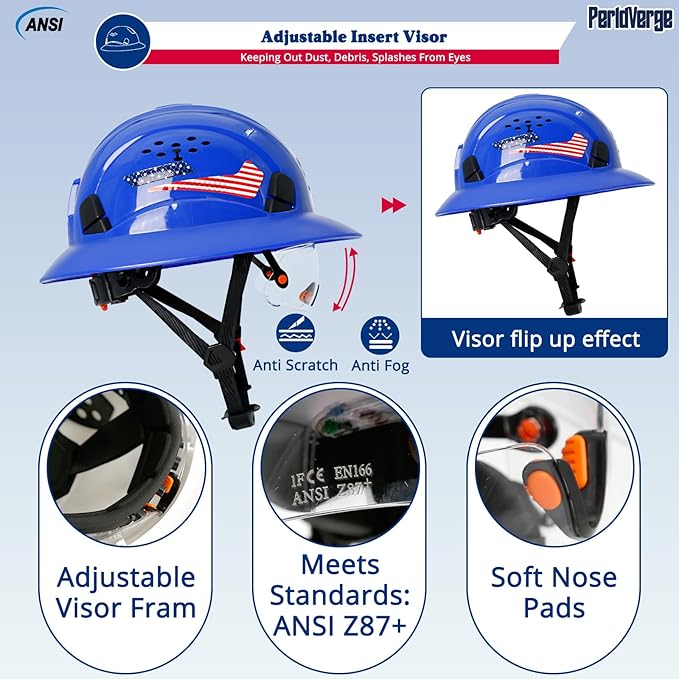 Full Brim Hard Hats Construction OSHA Approved with Visor-Vented Hard Hat with Neck Gaiter with Ear Loops,Safety Hard Hats for Men with Chin Strap ANSI Z89.1 Type 1 Class C,6-pt Suspension