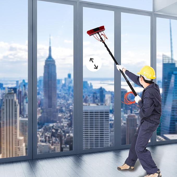 Professional Telescopic Water Fed Cleaning Brush, Aluminum Alloy Outdoor Window Cleaner with 210° Rotatable Brush Head and 65.62ft Hose for Cleaning Windows, Solar Panels, Glass Walls
