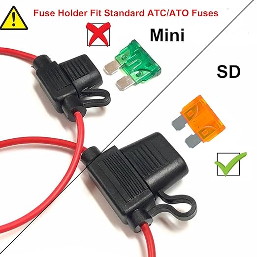 MuHize Fuse Holder - Upgraded 5 Pack 14AWG Standard Inline Waterproof Fuse Holders with 5A ATC/ATO Blade Fuses for Automotive RV, Quick Connect, No Splicing Needed