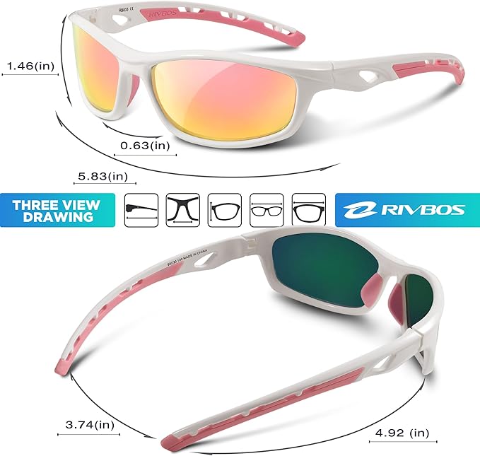 RIVBOS Polarized Sports Sunglasses Driving Sun Glasses Shades for Men Women Tr90 Frame for Cycling Fishing Running RB831