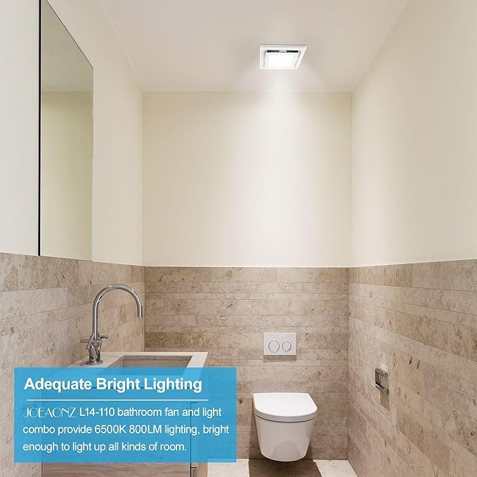 Bathroom Exhaust Fan with Light 110 CFM Quiet 6500K 800LM Household Ventilation Fan Light Combo, Energy Saving Ceiling Mount Bathroom Air extractor, Multipurpose Bath Extractor Easy to Install