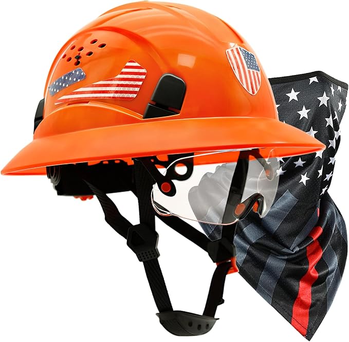 Full Brim Hard Hats Construction OSHA Approved with Visor-Vented Hard Hat with Neck Gaiter with Ear Loops,Safety Hard Hats for Men with Chin Strap ANSI Z89.1 Type 1 Class C,6-pt Suspension