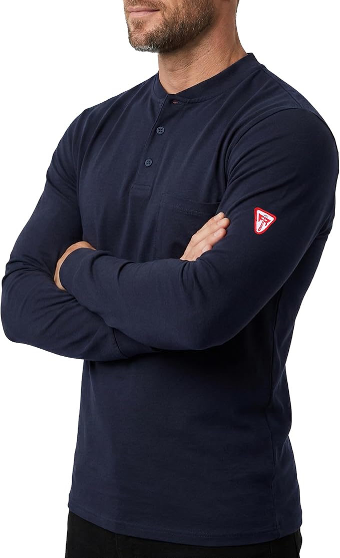 TICOMELA FR T Shirt Flame Resistant Shirt 5.5oz 100% Cotton Light Weight Workwear Men's Long Sleeve Henley Shirts