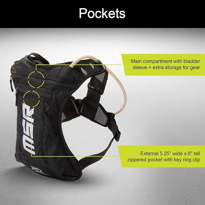 MSR Low-Profile Race Hydration Pack – 2-Liter Water Bladder Backpack – Lightweight, Secure Fit for Off-Road, Dirt Bike, MTB, MX, Enduro & Adventure Riding – Black