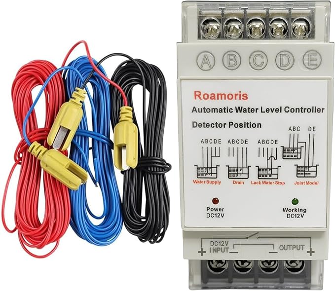 Automatic Water Level Controller,Liquid Level Sensor ,Auto 12V Pump Float Switch Relay ,Pump Control with 6.5ft Detector,for Water Tank,4 Modes,NC02