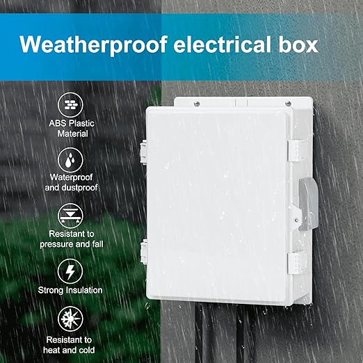 Outdoor Waterproof Electrical Junction Box, ABS Water Resistant Enclosure with Internal Mounting Panel & Hinged Cover (15.7" H* 11" L* 5.9" W)