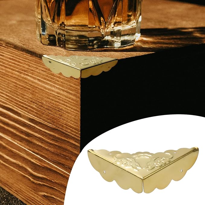 Antrader Antique Decorative Box Corner Protector Edge Safety Furniture Corner Guard, 1.6" x 1.6" Gold Tone, Pack of 24