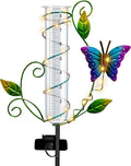Butterfly Rain Gauge Outdoor - Wireless Solar Rain Gauges with 8" Capacity Glass Replacement Tube Best Rated Metal Decorative Garden Stakes with LED Lights for Yard Lawn Patio Art Decor