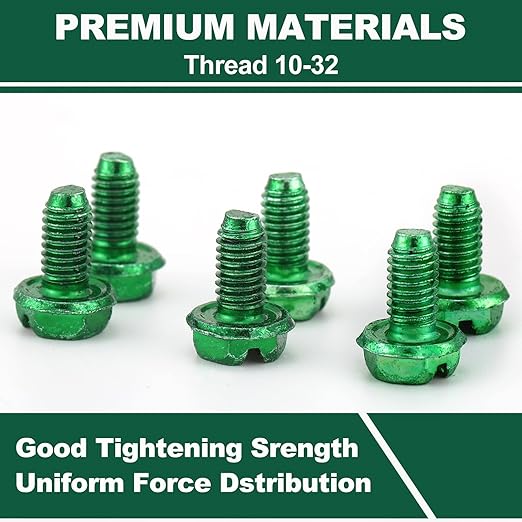 Tandefio 100 Pcs Ground Screws for Electrical Box, 10-32 x 3/8 Inch Green Hex Head Grounding Screw Combo Slotted Hex Washer Head for Electrical Junction Box, Metal Outlet and Switch Boxes