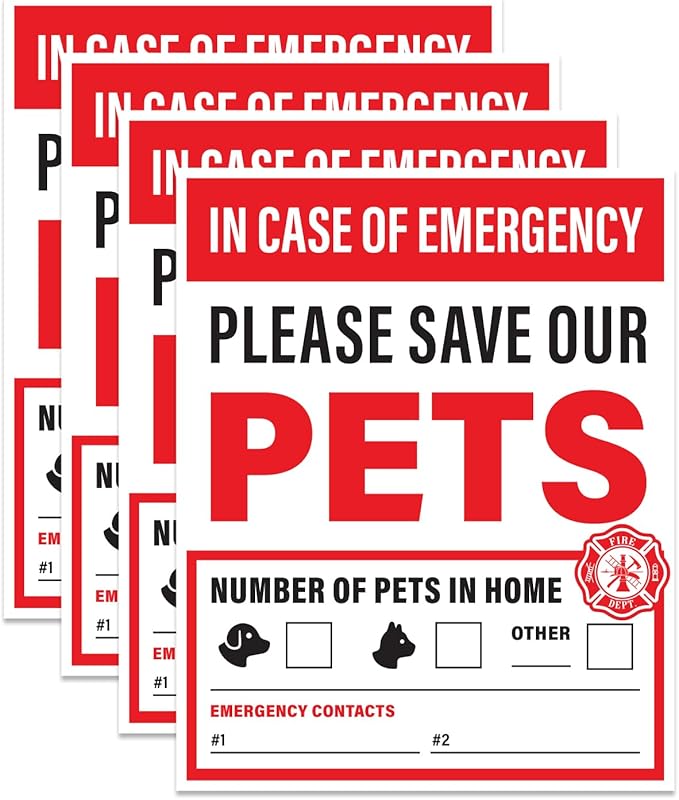 4pcs In Case of Emergency Save Pets Sticker | Pet Fire Rescue Sticker, Dog Inside Fire, Pet Alert Stickers for House | Weatherproof Outdoor Vinyl, 4" x 5"