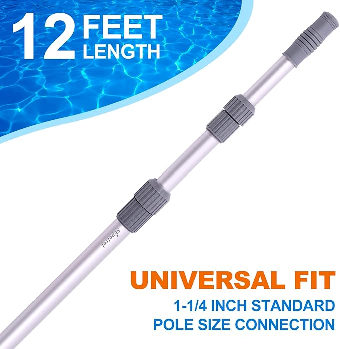 Sepetrel Pool Pole - Professional 12 Foot Telescoping Swimming Pool Cleaning Poles,Adjustable Telescopic Pole,for Skimmer Net,Brush,Vacuum Head