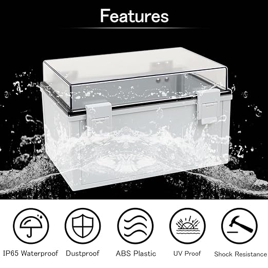 Junction Box IP65 Waterproof ABS Plastic Enclosure Hinged PC Clear Cover Electrical Project Box with Mounting Plate, Wall Brackets, Cable Glands 11.8"x 7.9" x 7.1"