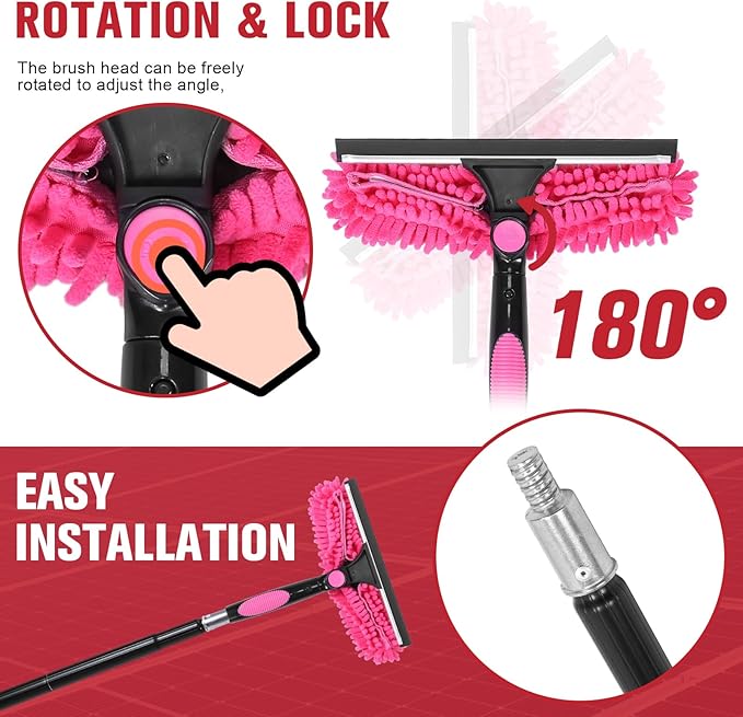Water Fed Pole Brush Kit with Lightweight Pole Extendable Solar Panel Washing Tool with 180° Rotating Brushhead for Solar Panel Roof Car