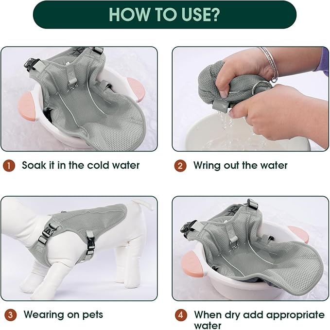 Kuoser Dog Cooling Vest, Pet Cooler Coat, Breathable Doggie Cool Jackets for Medium Dogs, Reflective Cooling Harness, Puppy Summer Essentials Grey L