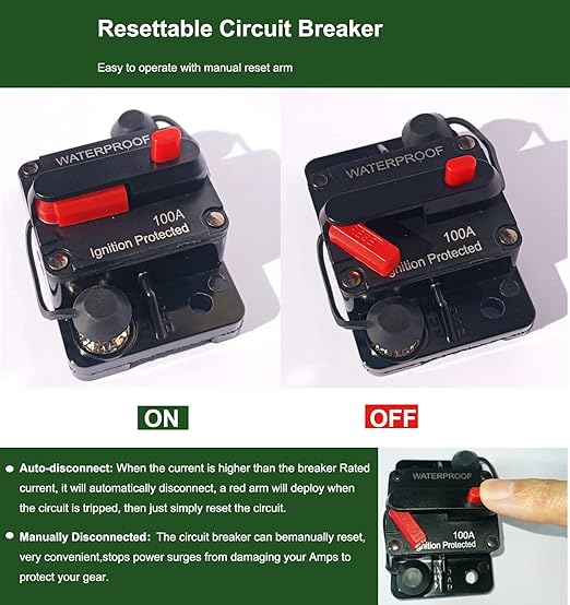 150 Amp Circuit Breaker with Manual Reset Waterproof Inline Fuse for Car Marine Boat Trolling Motors ATV Manual Power Protect for Audio System Fuse, 12V-48V DC