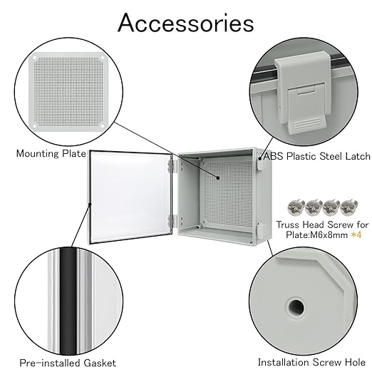 Junction Box IP65 Waterproof ABS Plastic Enclosure Hinged PC Clear Cover Electrical Project Box with Mounting Plate, Wall Brackets, Cable Glands 11.8" x 11.8" x 7.1"