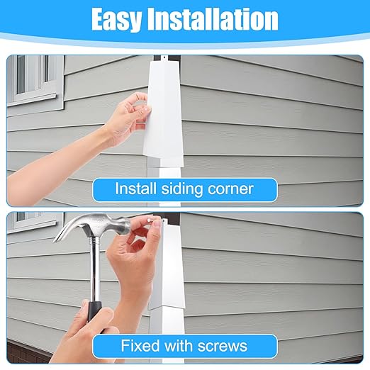 6 Pcs Aluminum Siding Corners 8.5 Inch Outside White Corner Caps, Smooth Siding Trim with Nails for Mobile Home and Wooden House Exterior