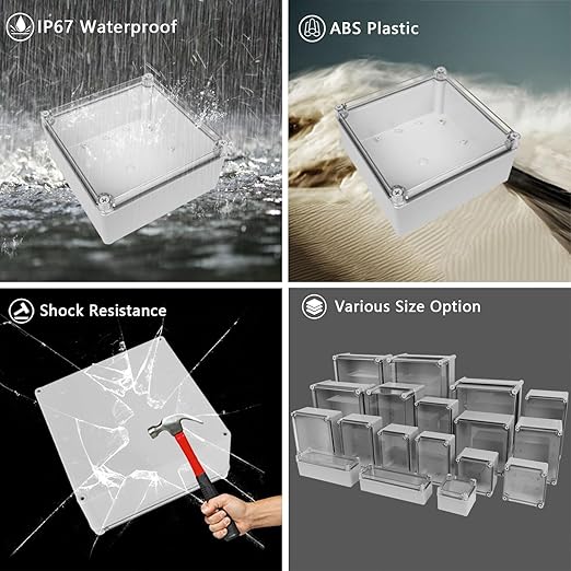 LeMotech Junction Box IP67 Waterproof Dustproof Electrical Box Project Box DIY Enclosure Gray with Transparent Clear Cover, External Size 7.9x7.9x3.7in (200x200x95mm)