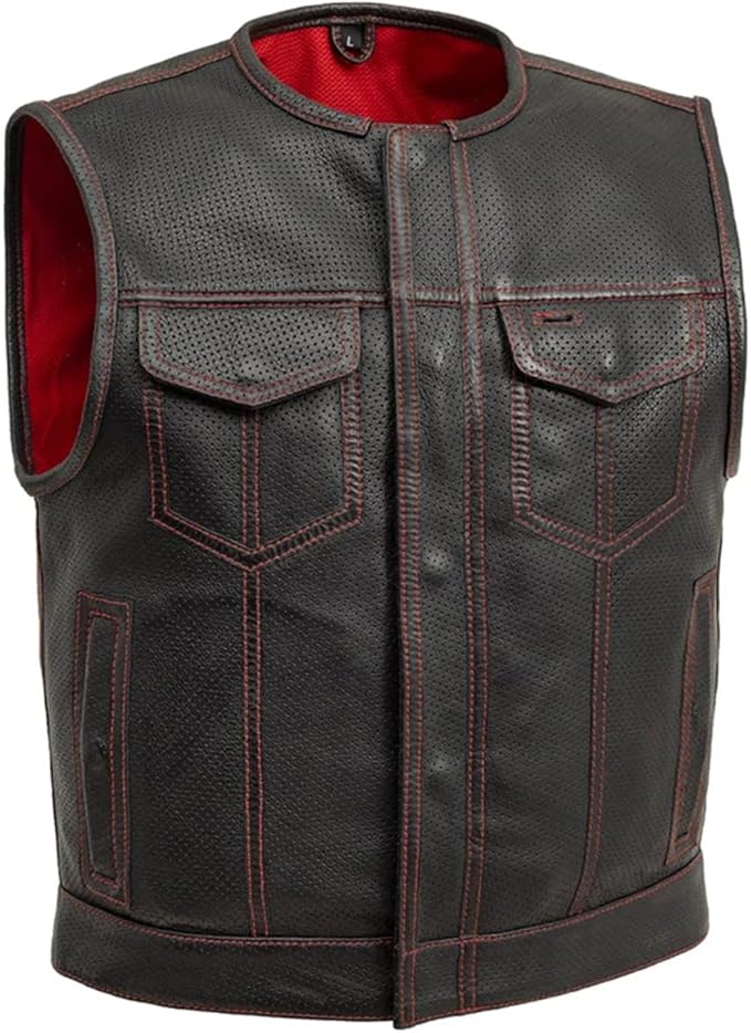 First Mfg Co - Lowside - Mens Motorcycle Biker Riding Canvas, Leather, Twill, Perforated Leather Vest