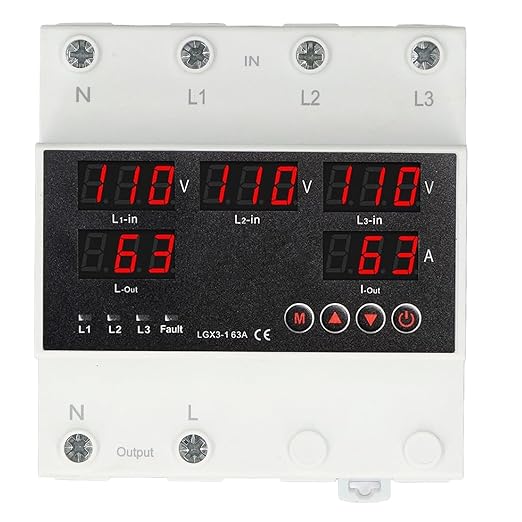 Automatic Transfer Switch 63A 3P4W with LED Display and Adjustable Voltage Protector for Home Generators and Inverters (AC110V)