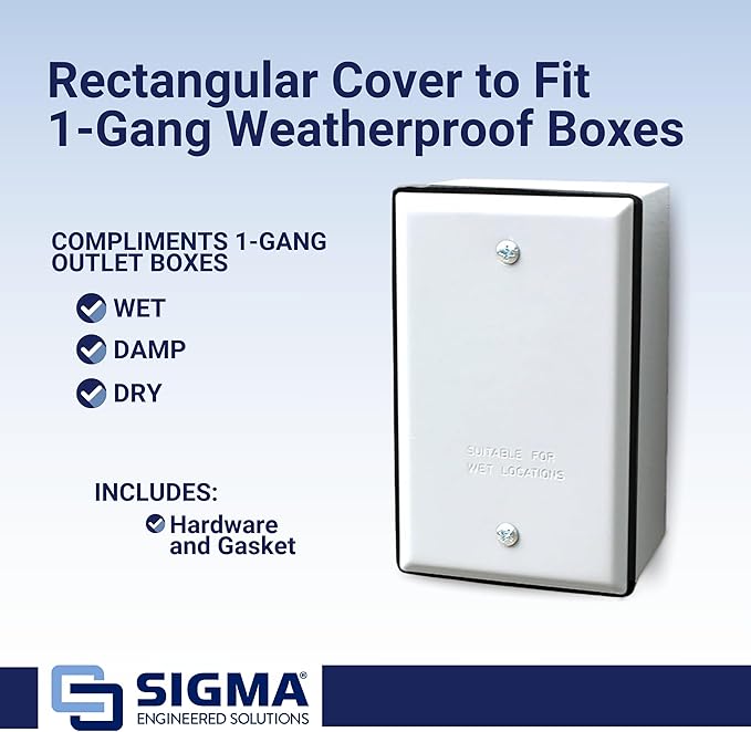 SIGMA ENGINEERED SOLUTIONS 14240WH Weatherproof Outdoor Rectangular Cover Plate for Outlet Boxes, White, Metal, 1-Gang