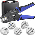 Crimping Tool Set 6PCS - Ratchet Wire Crimping Tool for Heat Shrink,Insulated Nylon,Non-Insulated,wire ferrules,Open Barrel Terminals,Solar Connectors - Crimper with 6 Interchangeable Die